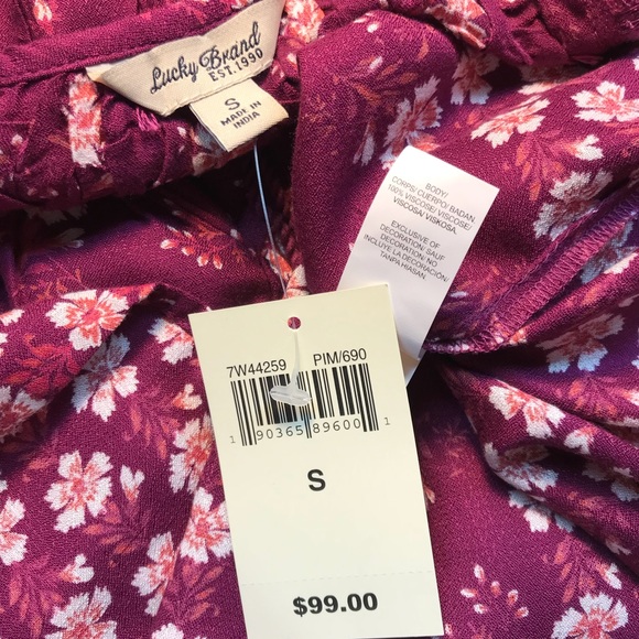 Lucky Brand Magenta Floral Boho Peasant Shirt E1 - Picture 7 of 7